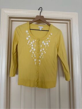 Charlotte Russe Yellow Floral Appliqué Button-Front Cardigan